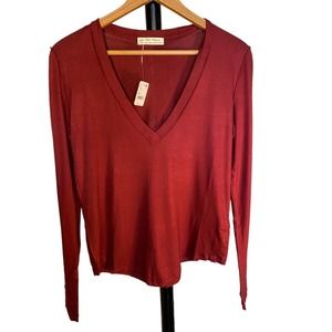 We The Free X Free People Basic Long Sleeve Top Wine Color NWT Size XS